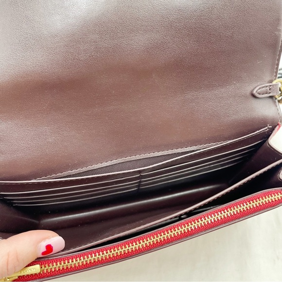 Coach Callie Foldover Chain Clutch With Floral Print Leather Red Apple - Picture 10 of 16